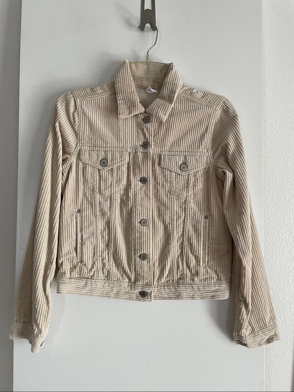 MNG Mango Corduroy Cotton Ribbed Cropped Button Down Jacket Ivory NWOT